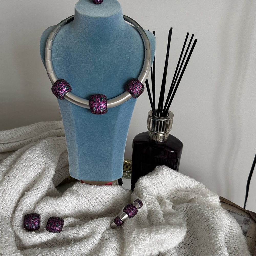 Elegant Purple and Silver Necklace Set